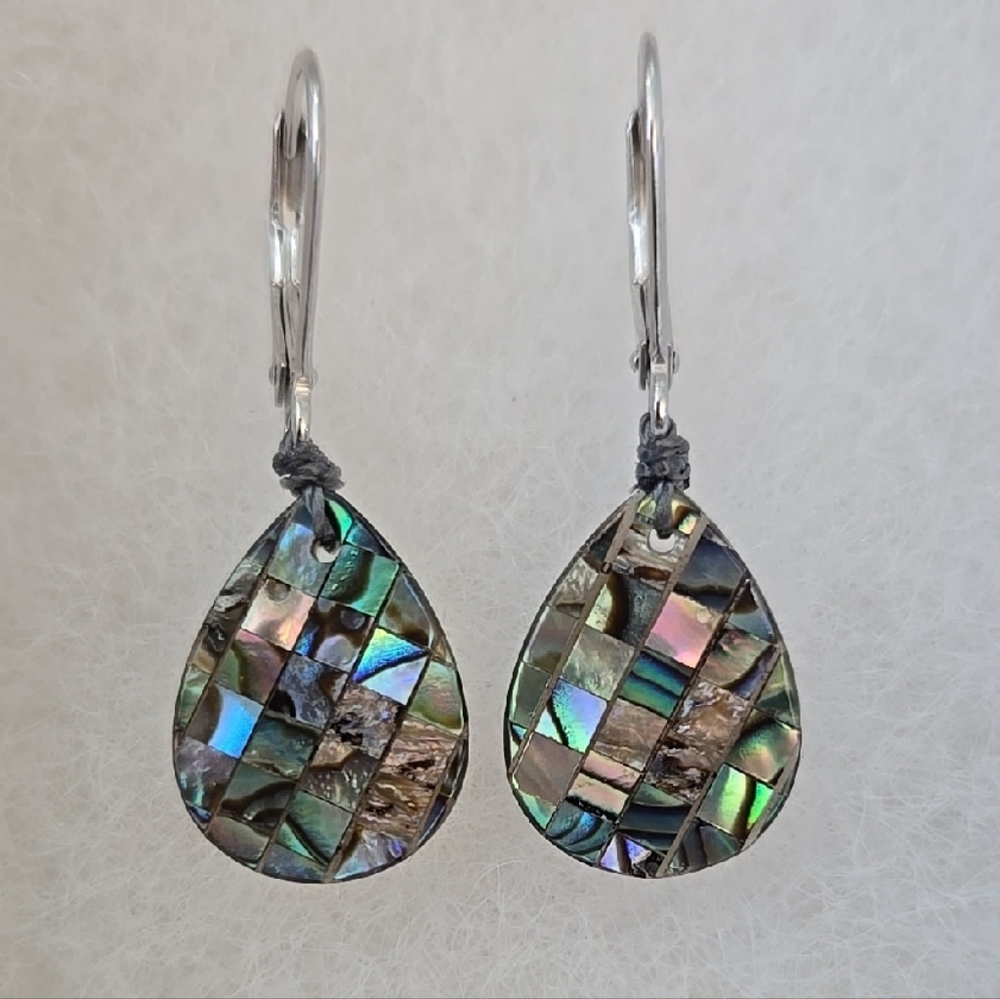 Elegant Silver and Abalone Teardrop Earrings